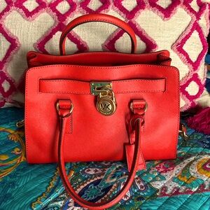 Michael Kors handbag, 13”wide, 10”high, poppy orange! Fun, summer bag!